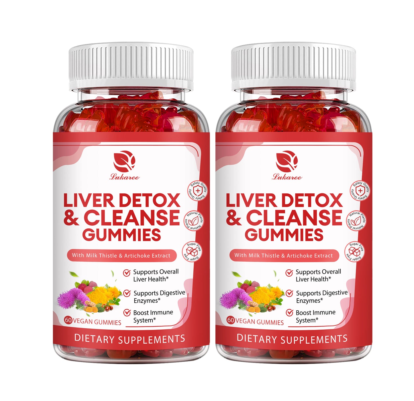 Lukaree Sugar-Free Vegan Liver Cleanse Gummies – 120ct with Milk Thistle Silymarin, Dandelion, Artichoke & Elderberry for Detox, Repair & Liver Health