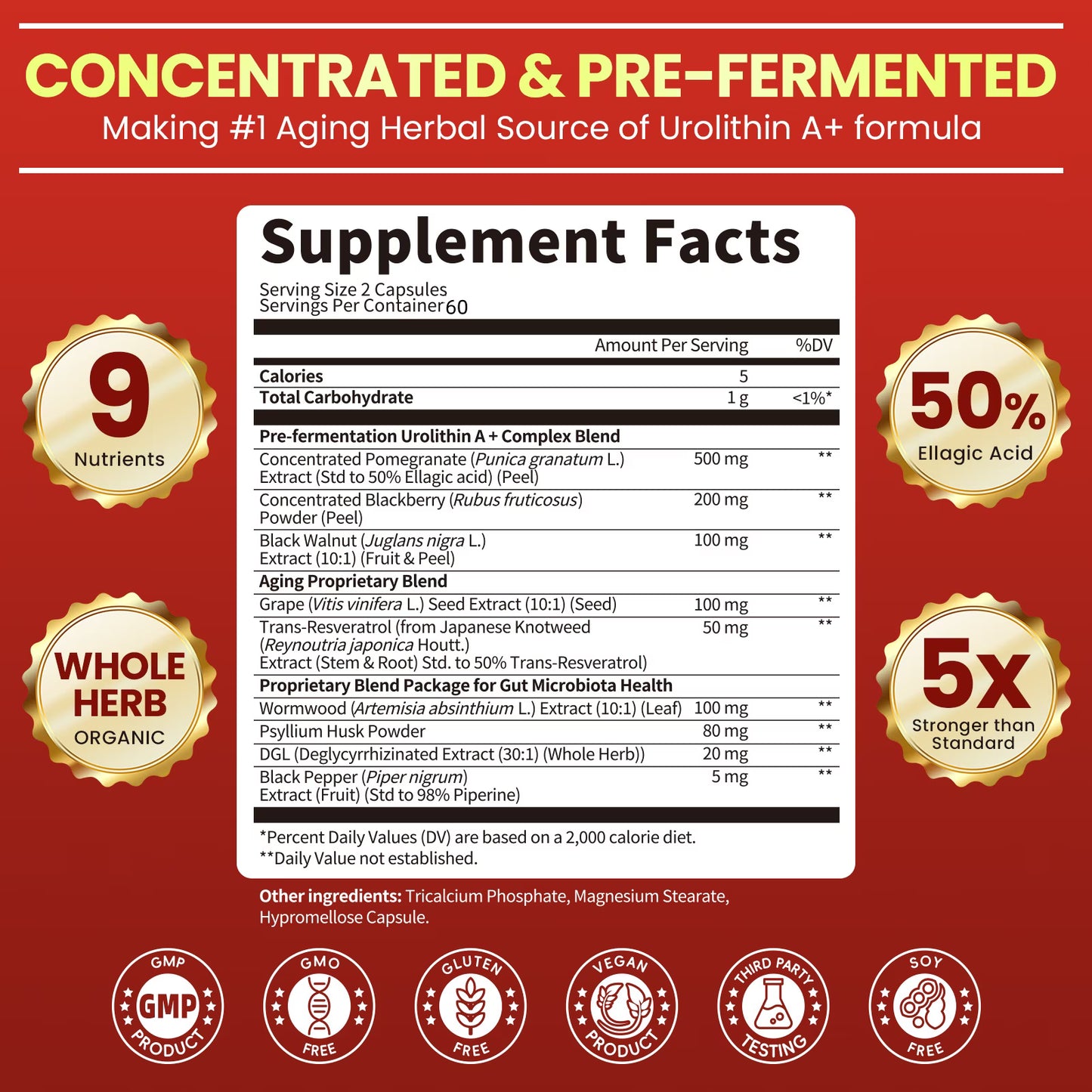 Urolithin A Supplement Capsules - Pomegranate, Trans-Resveratrol & Grape Seed Extract - Supports Mitochondrial Health & Healthy Aging, Gut Health Support - 120 Capsules