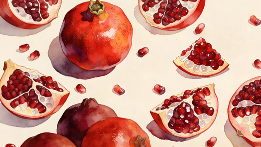 Stylized pomegranate illustration, a primary natural source of Urolithin A for cellular health.