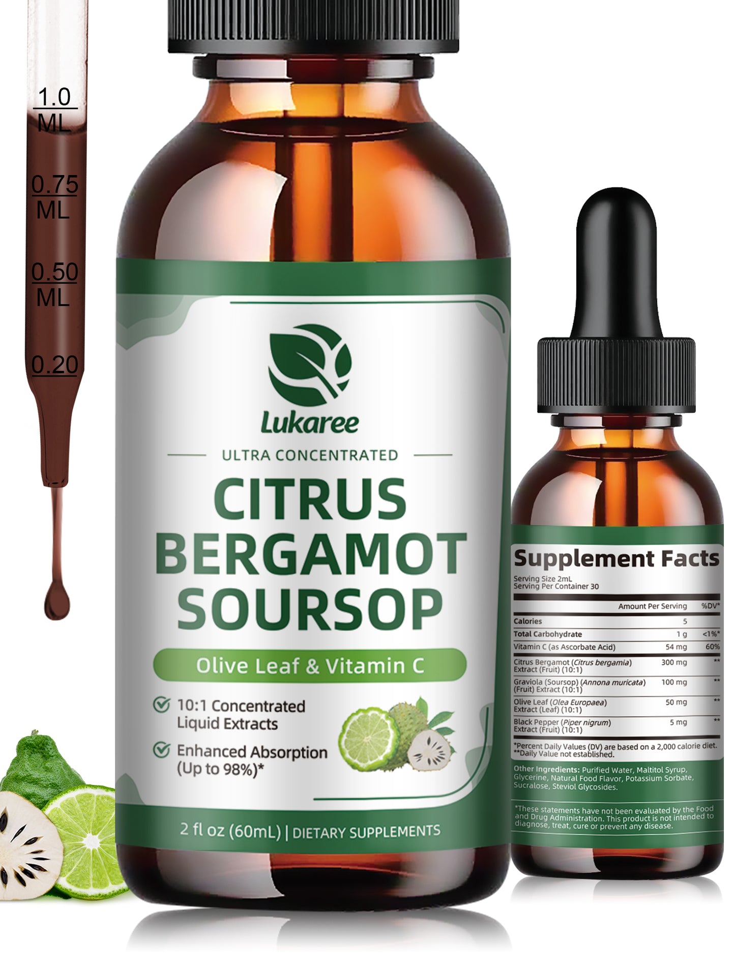 Lukaree Citrus Bergamot & Soursop Liquid Drops | Heart, Cholesterol & Digestive Support