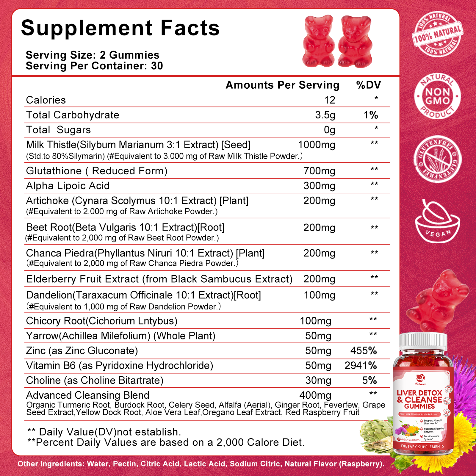 The Ingredient label of Lukaree Sugar-Free Vegan Liver Cleanse Gummies