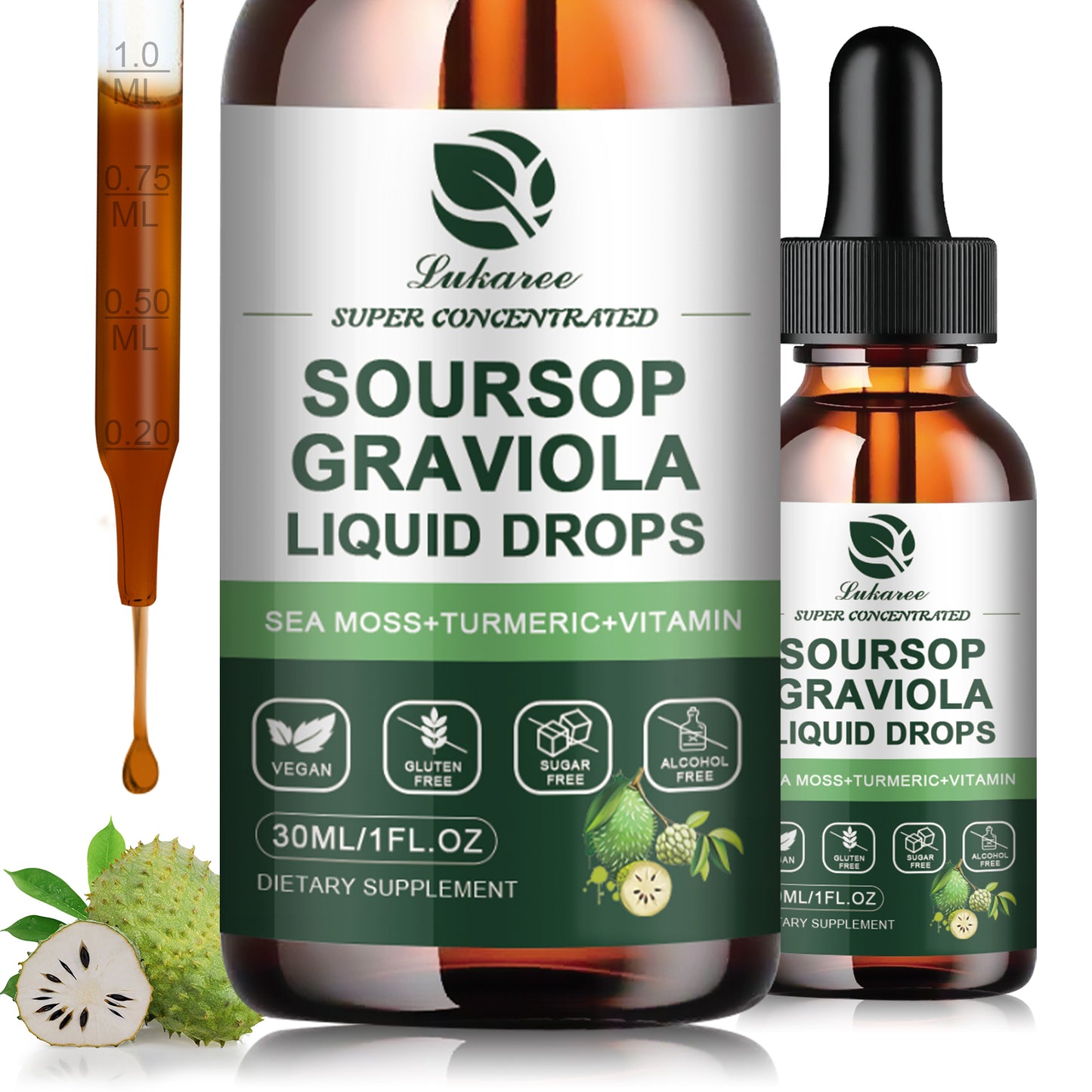 (2 Packs) Organic Soursop Graviola Extract Liquid Drop Plus Pure Botanical Sea Moss for Cell Support & Regeneration, Immunity, Liver, Sleep & Antioxidant - 7-in-1 Soursop Bitters Liquid, 1 Fl Oz