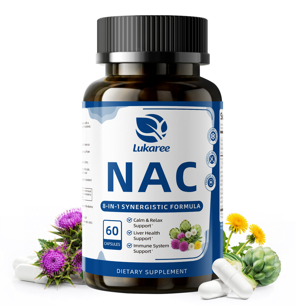 NAC & Milk Thistle Liver Detox Capsules with DHM & GABA• 60 Capsules