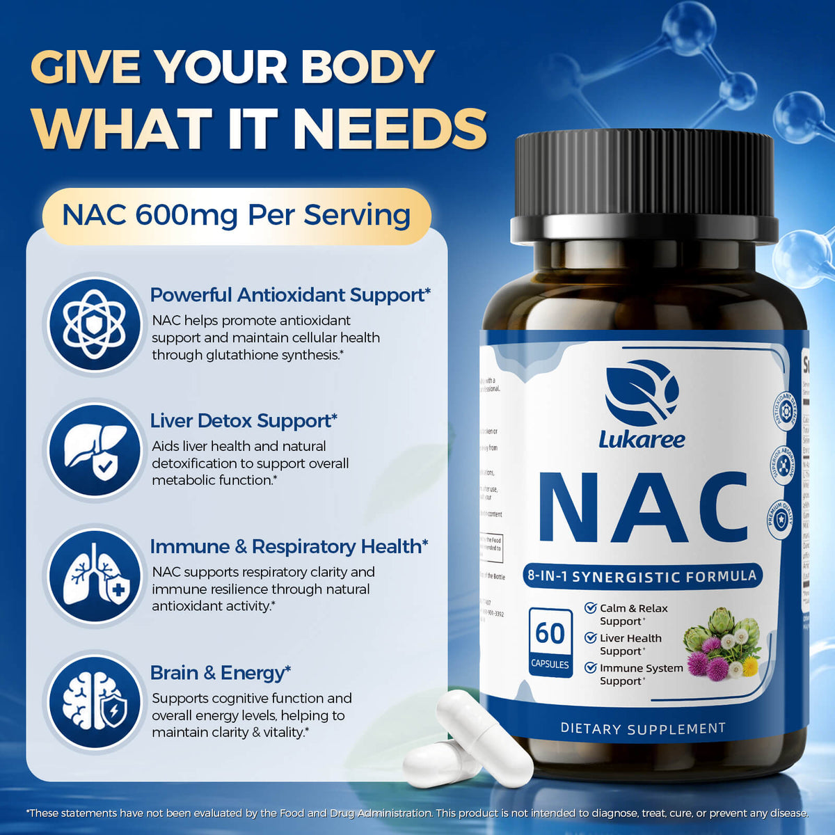 NAC & Milk Thistle Liver Detox Capsules with DHM & GABA• 60 Capsules