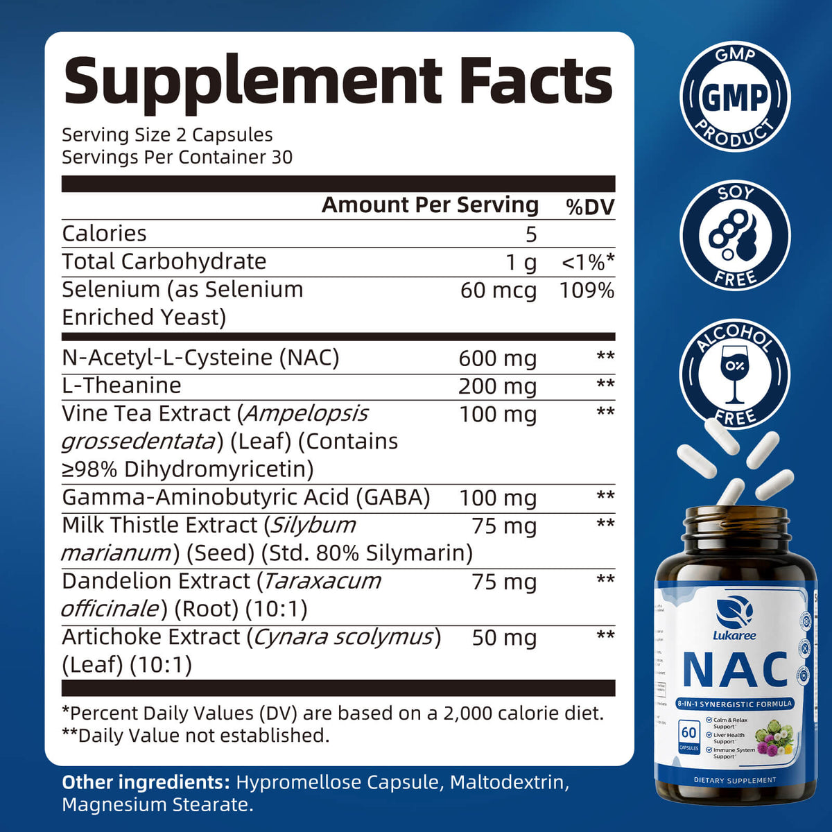 NAC & Milk Thistle Liver Detox Capsules with DHM & GABA• 60 Capsules