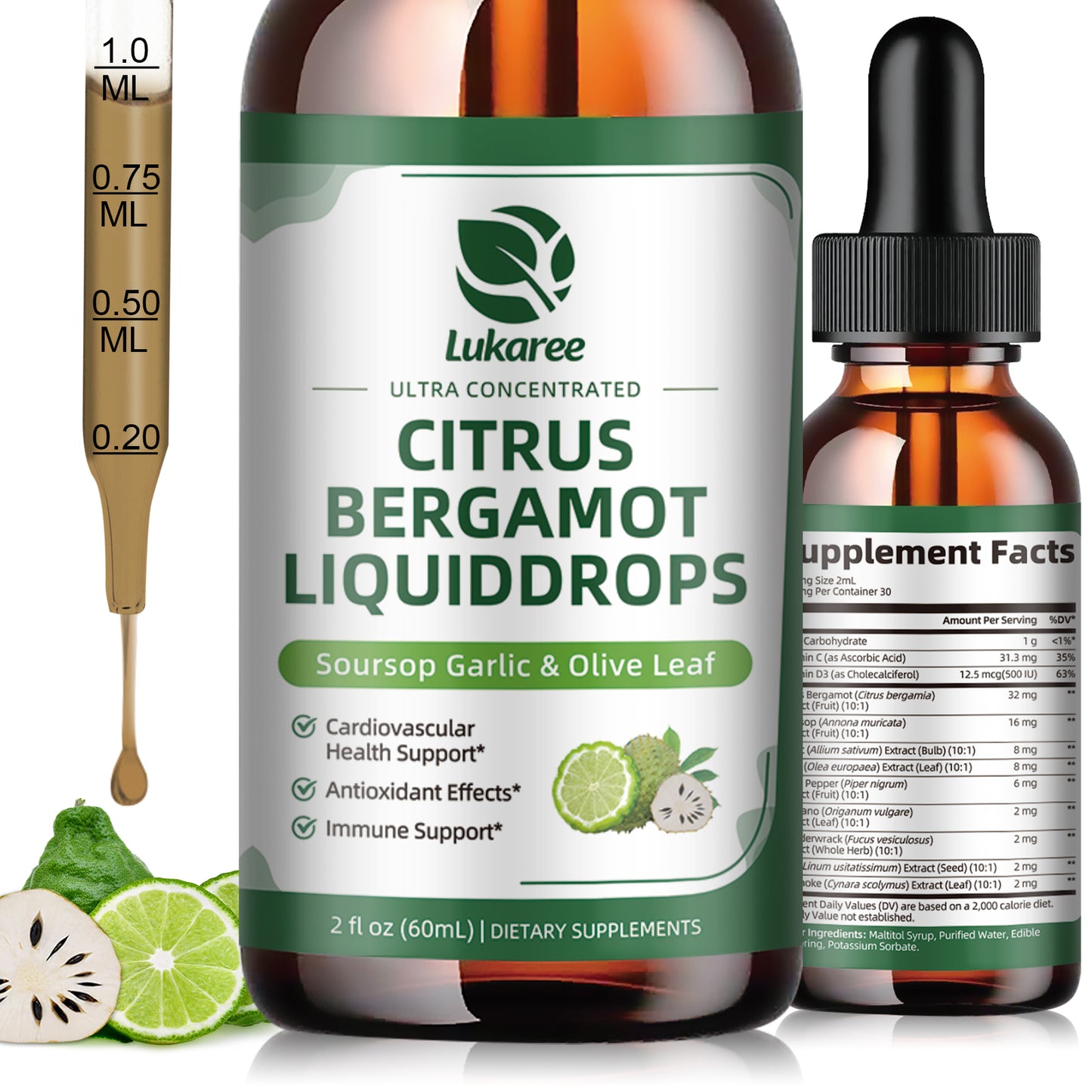 Lukaree Citrus Bergamot Liquid Drops – 6-Herb Heart, Natural Cholesterol & Heart Health Support