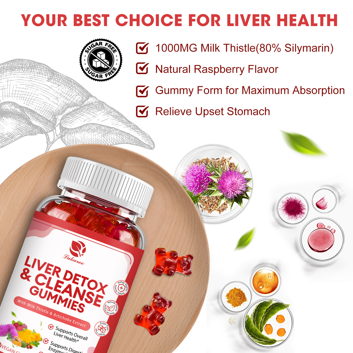 Lukaree Liver Cleanse Gummies – 120ct with Milk Thistle Silymarin, Dandelion, Artichoke & Elderberry 