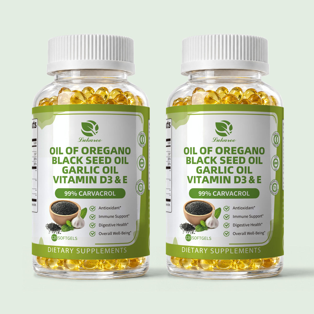 6-in-1 Oregano & Black Seed Oil • 120 Softgels (2-Pack)