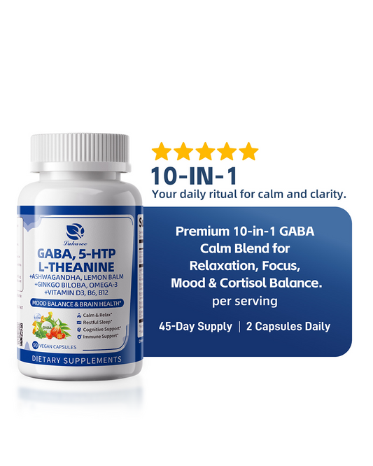 Ultimate 10-in-1 GABA & Ashwagandha Complex | Natural Stress Relief, Cortisol Balance, and Non-Melatonin Sleep Aid