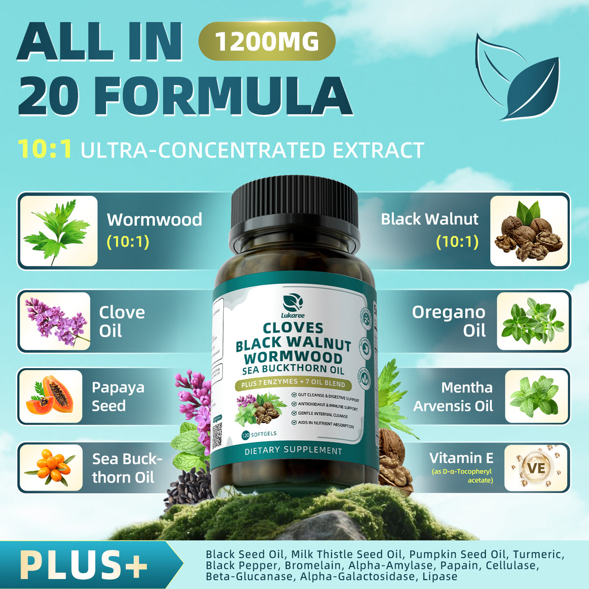 20-in-1 Clove Wormwood Black Walnut Softgels • 120 Count