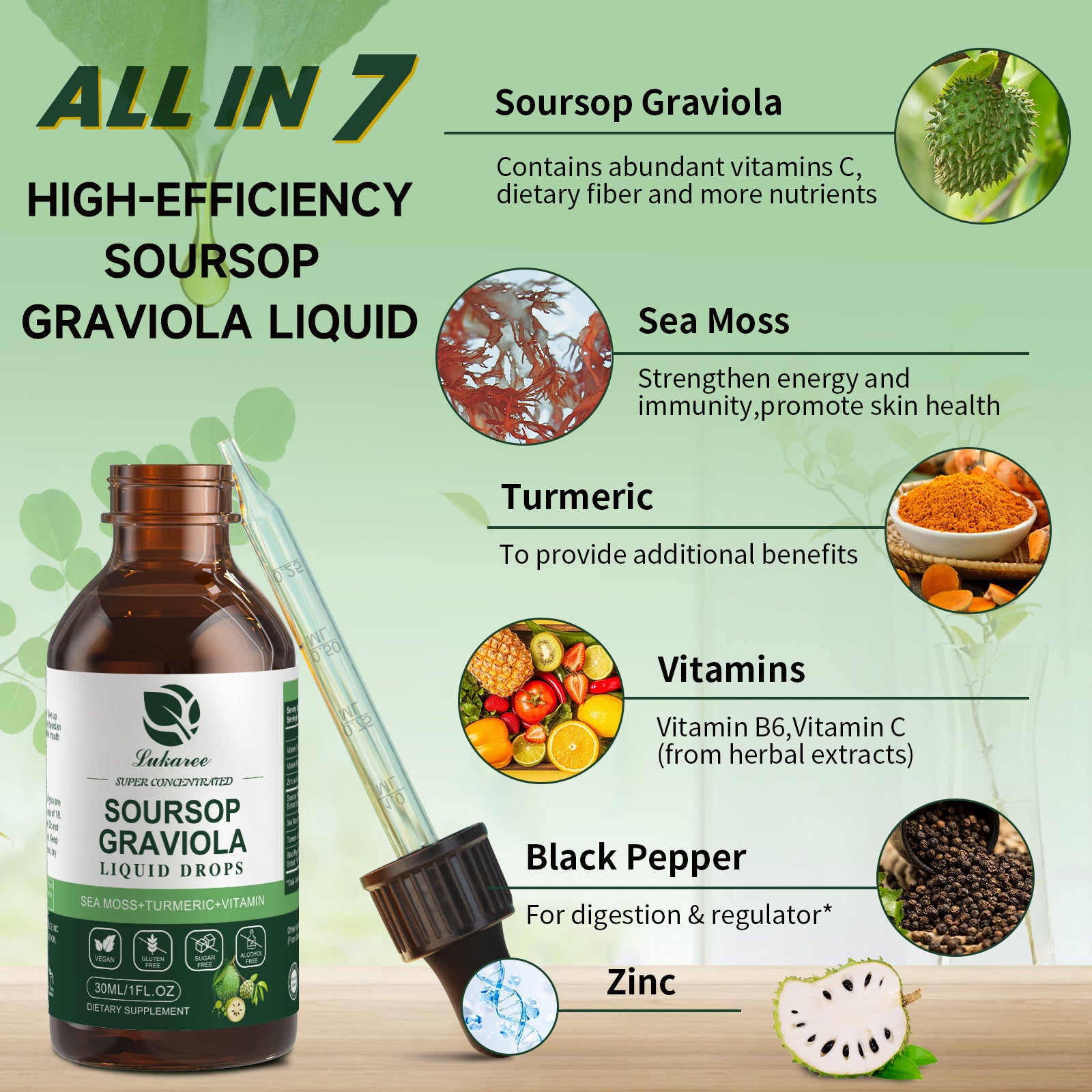 7-In-1 Soursop & Sea Moss Extract Liquid Drops • 1 fl oz (2-Pack)