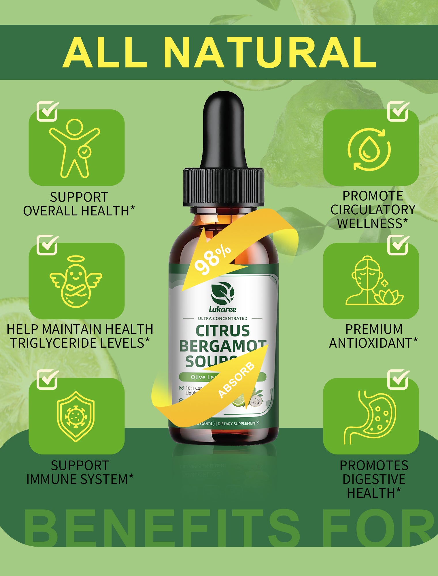 Citrus Bergamot Drops for Heart & Cholesterol Support • 2 fl oz (60ml)