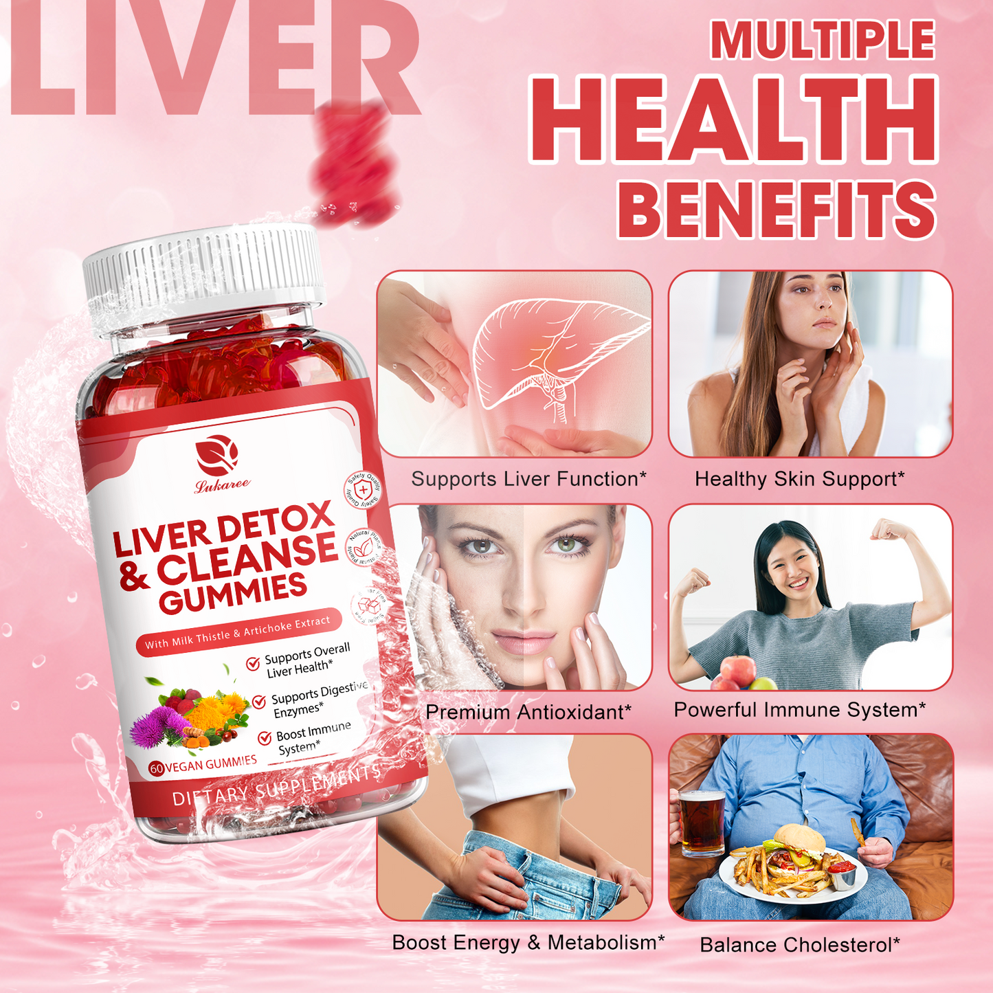 Lukaree Liver Cleanse Detox & Repair Gummies (60 ct) – Herbal Liver Support with Milk Thistle Silymarin, Dandelion, Artichoke & Elderberry, Sugar-Free Vegan Formula