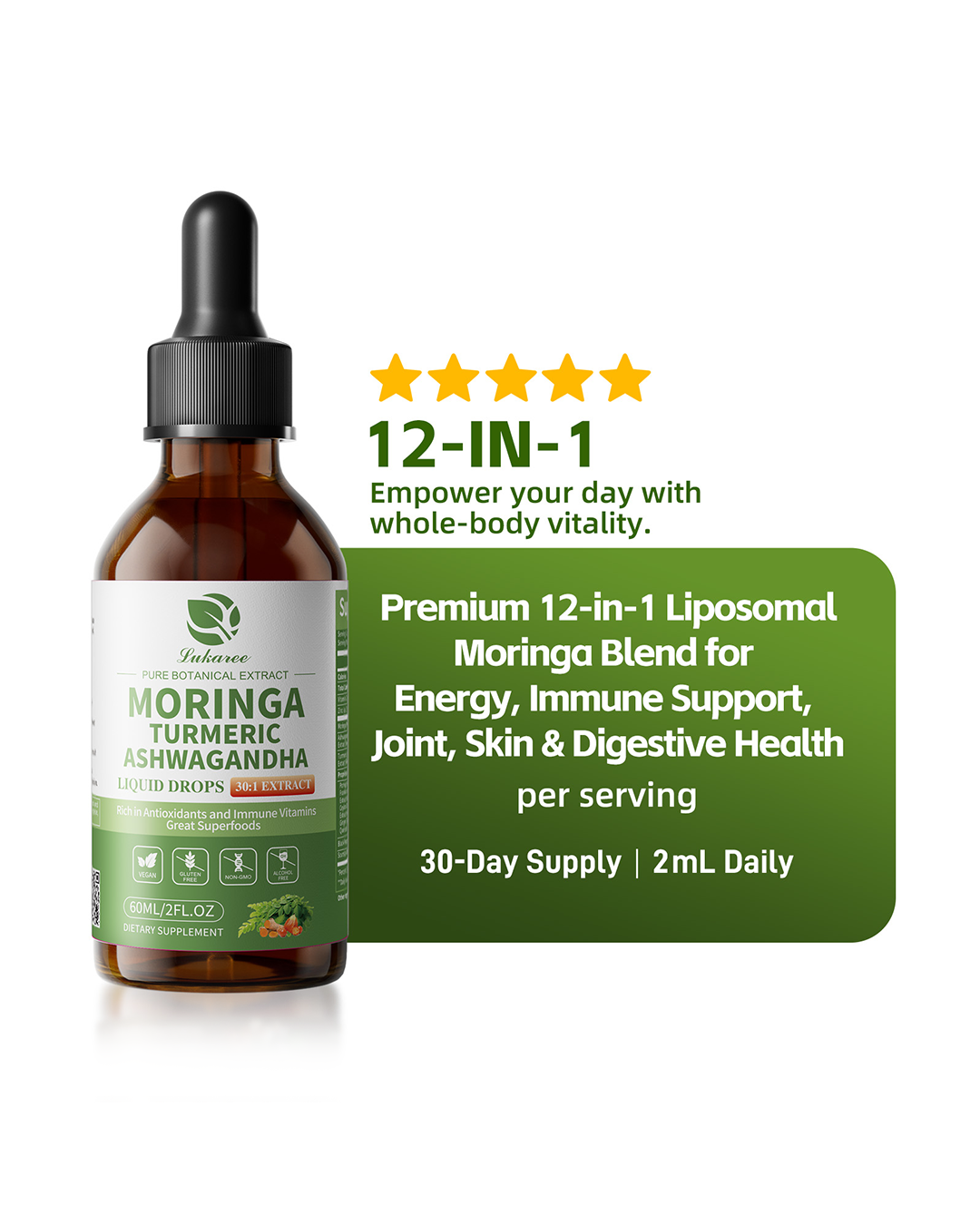 Liposomal Moringa Leaf Drops with Ashwagandha • 2 fl oz (60ml)