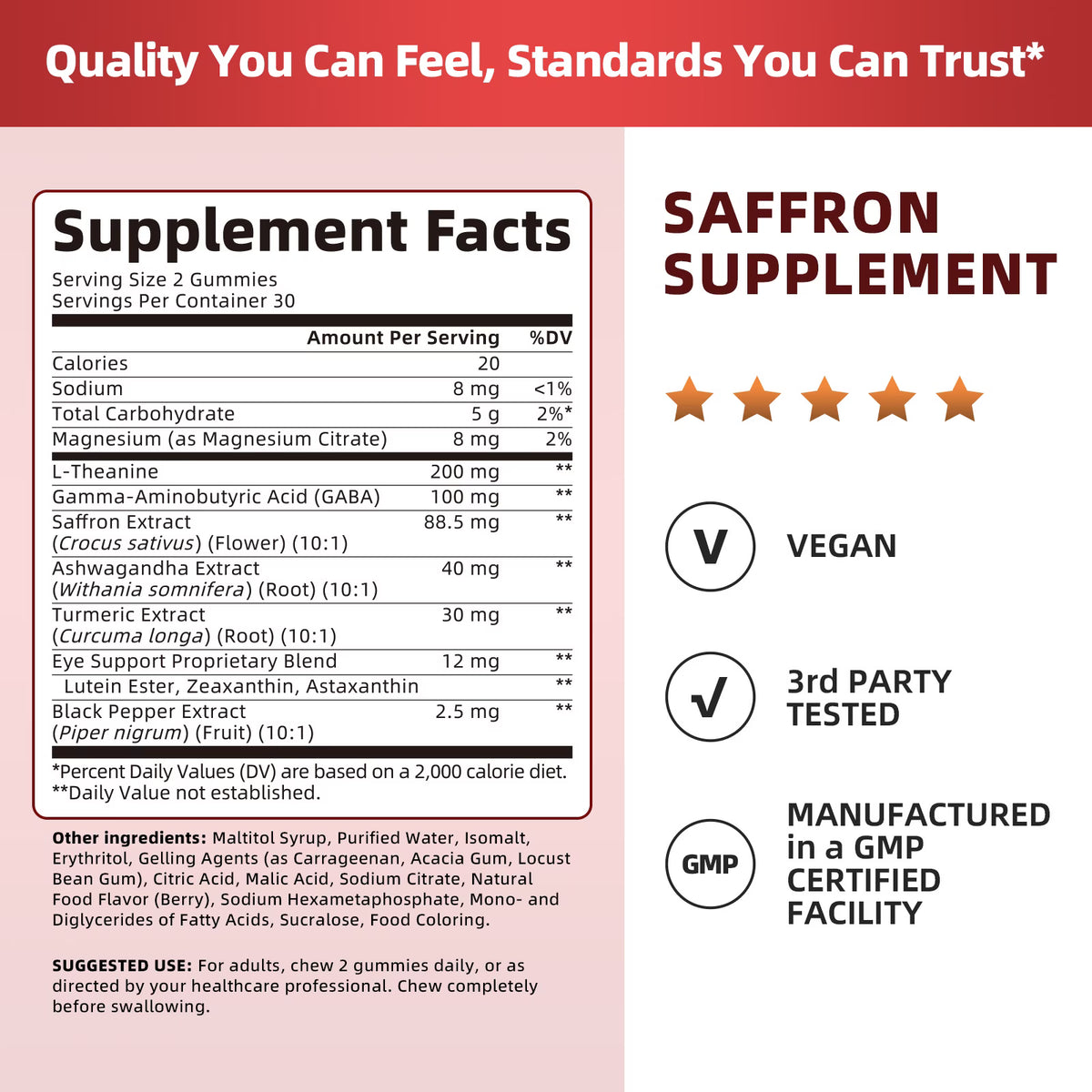 Lukaree Saffron Gummies with L-Theanine & GABA, Ashwagandha, Turmeric, Lutein & Zeaxanthin for Mood, Focus & Eye Support, 60 Vegan Gummies