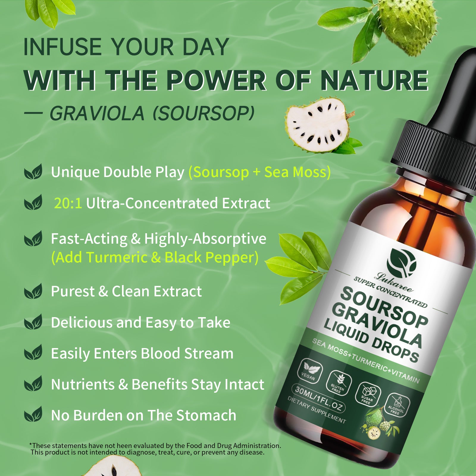 7-In-1 Soursop & Sea Moss Extract Liquid Drops • 1 fl oz (2-Pack)