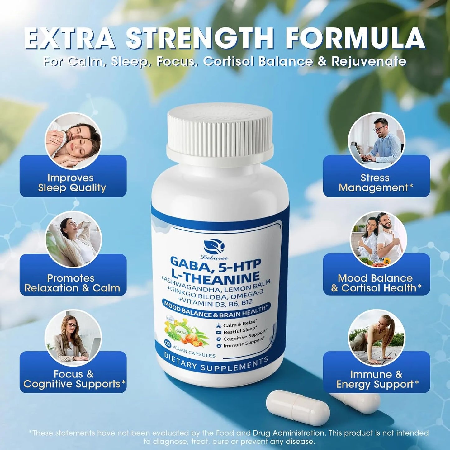 Ultimate 10-in-1 GABA & Ashwagandha Complex | Natural Stress Relief, Cortisol Balance, and Non-Melatonin Sleep Aid