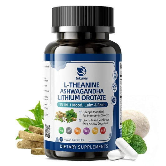 13-in-1 Lithium Orotate with Ashwagandha & L-Theanine – Mood, Calm, Sleep & Cognitive Support – 120 Vegan Capsules