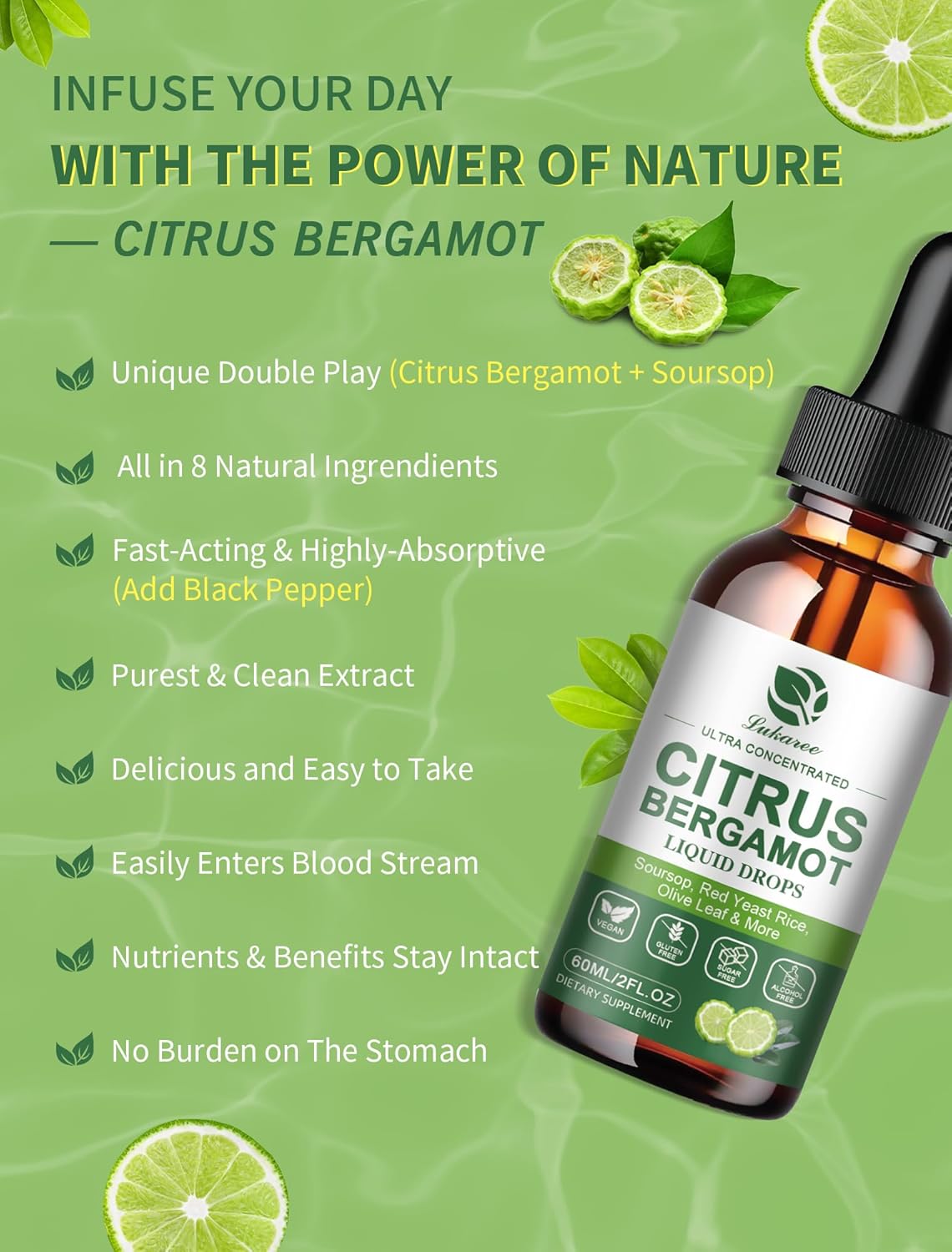 Lukaree Citrus Bergamot Liquid Drops – 6-Herb Heart, Natural Cholesterol & Heart Health Support