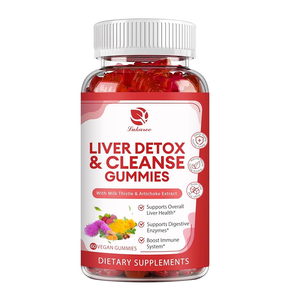 Liver Cleanse Detox & Repair Gummies - 24 Potent Herb w/ 1000mg Milk Thistle Silymarin, Dandelion, Artichoke Extract & Elderberry - No Sugar, Raspberry Flavor -120 Count