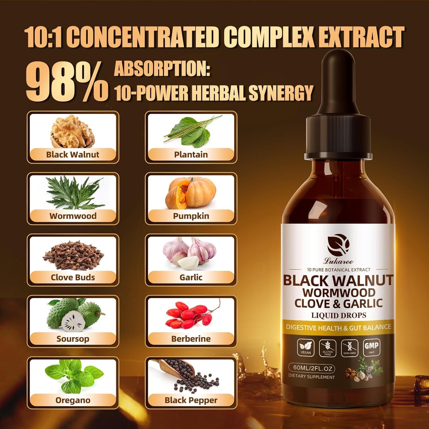 Lukaree Detox & Nourish Pack – Black Walnut Wormwood & Soursop Liquid Drops | Gut Cleanse & Detox + Antioxidant Support