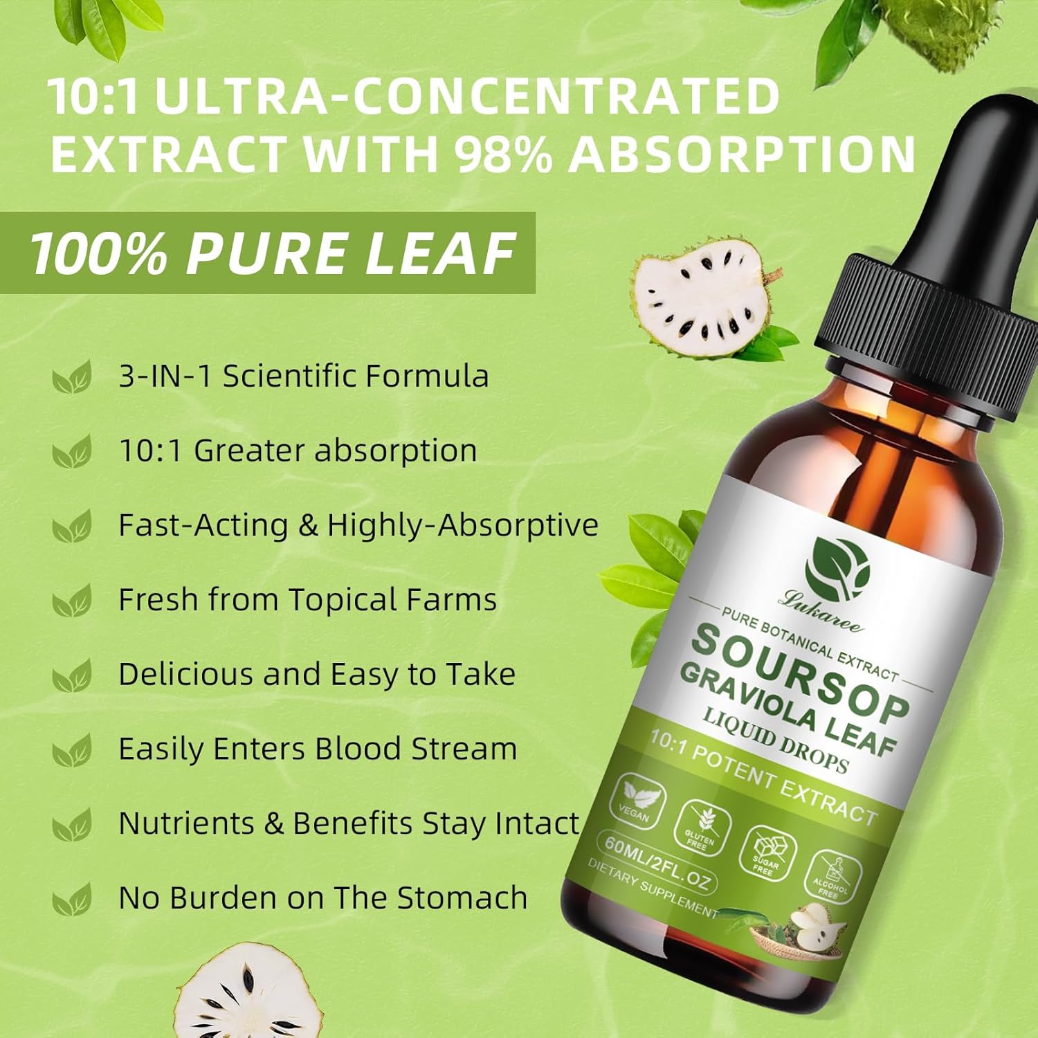 Pure Soursop Leaf Immune Support Drops • 2 fl oz (60ml)