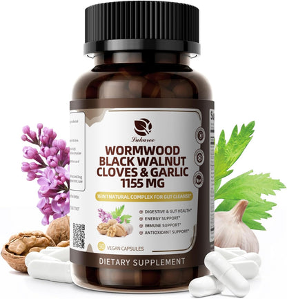 Lukaree 16-in-1 Wormwood & Black Walnut Capsules | Gut Cleanse, Detox & Digestive Health Support – 1155mg