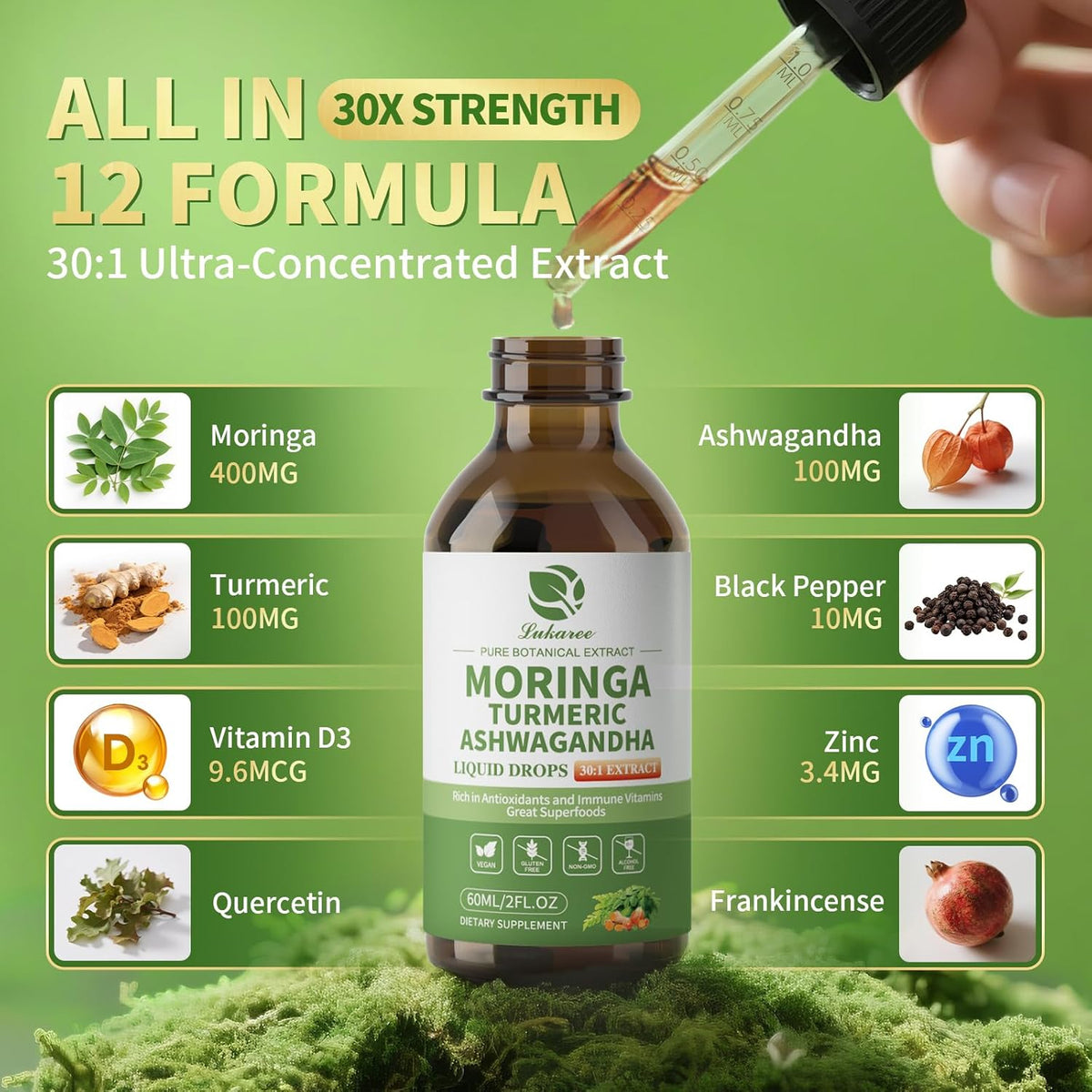 12-in-1 Liposomal Moringa Leaf Drops • 2 fl oz (2-Pack)