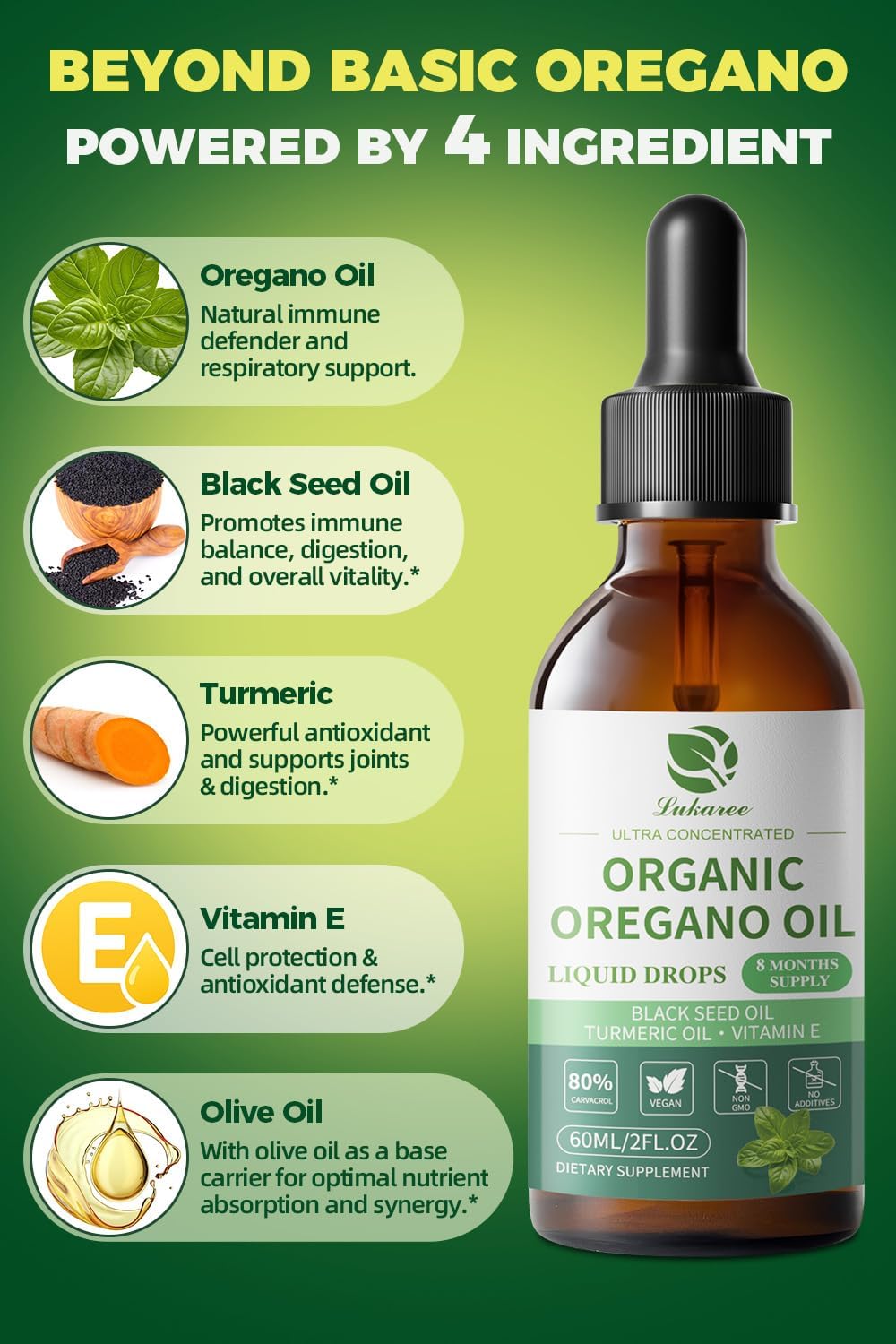 Organic Oregano Oil Drops With Black Seed Oil • 2 fl oz (60ml)