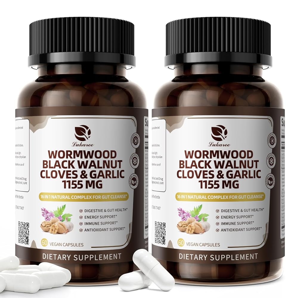 Lukaree 16-in-1 Wormwood & Black Walnut Capsules | Gut Cleanse, Detox & Digestive Health Support – 1155mg