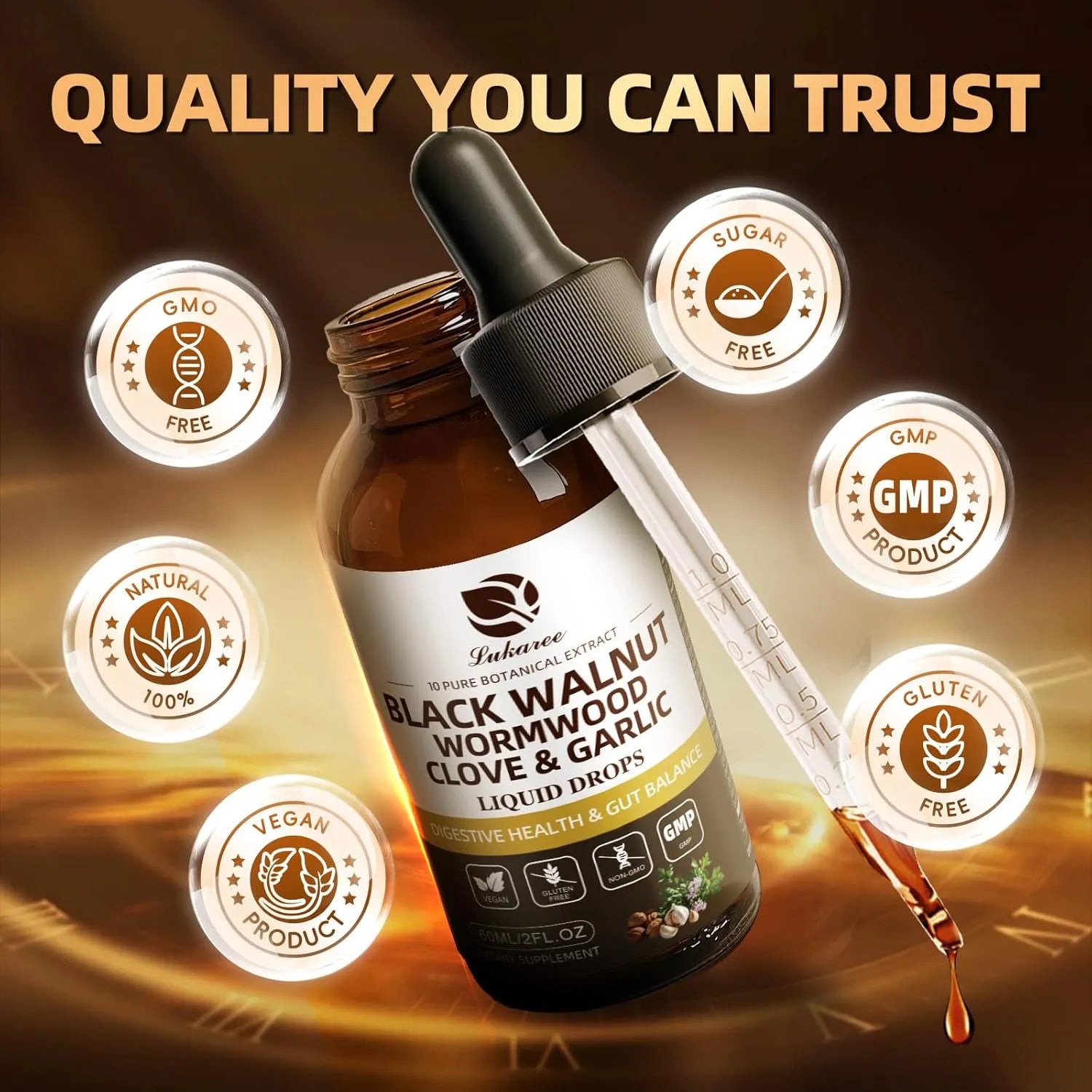 Black Walnut & Wormwood Drops for Herbal Digestive Support • 2 fl oz (60ml)）
