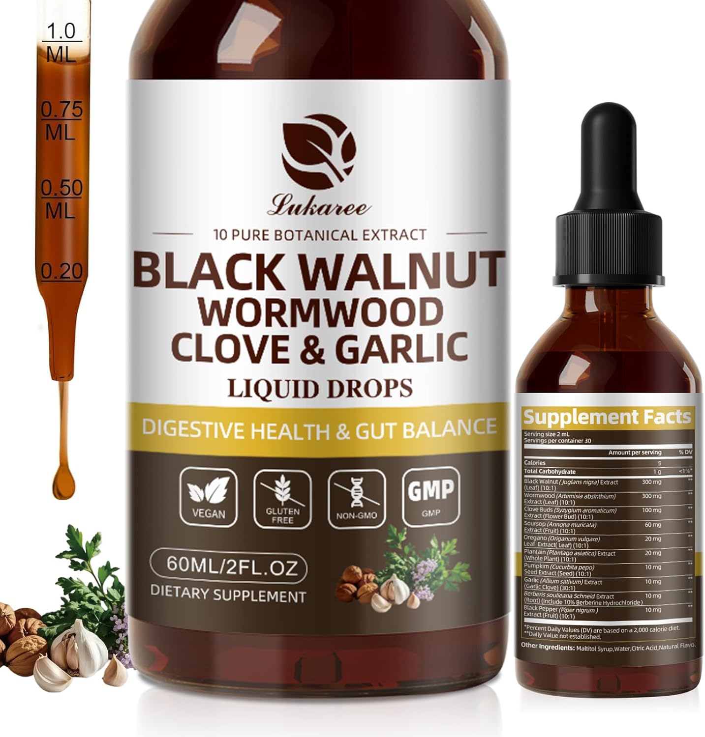 Lukaree Detox & Nourish Pack – Black Walnut Wormwood & Soursop Liquid Drops | Gut Cleanse & Detox + Antioxidant Support