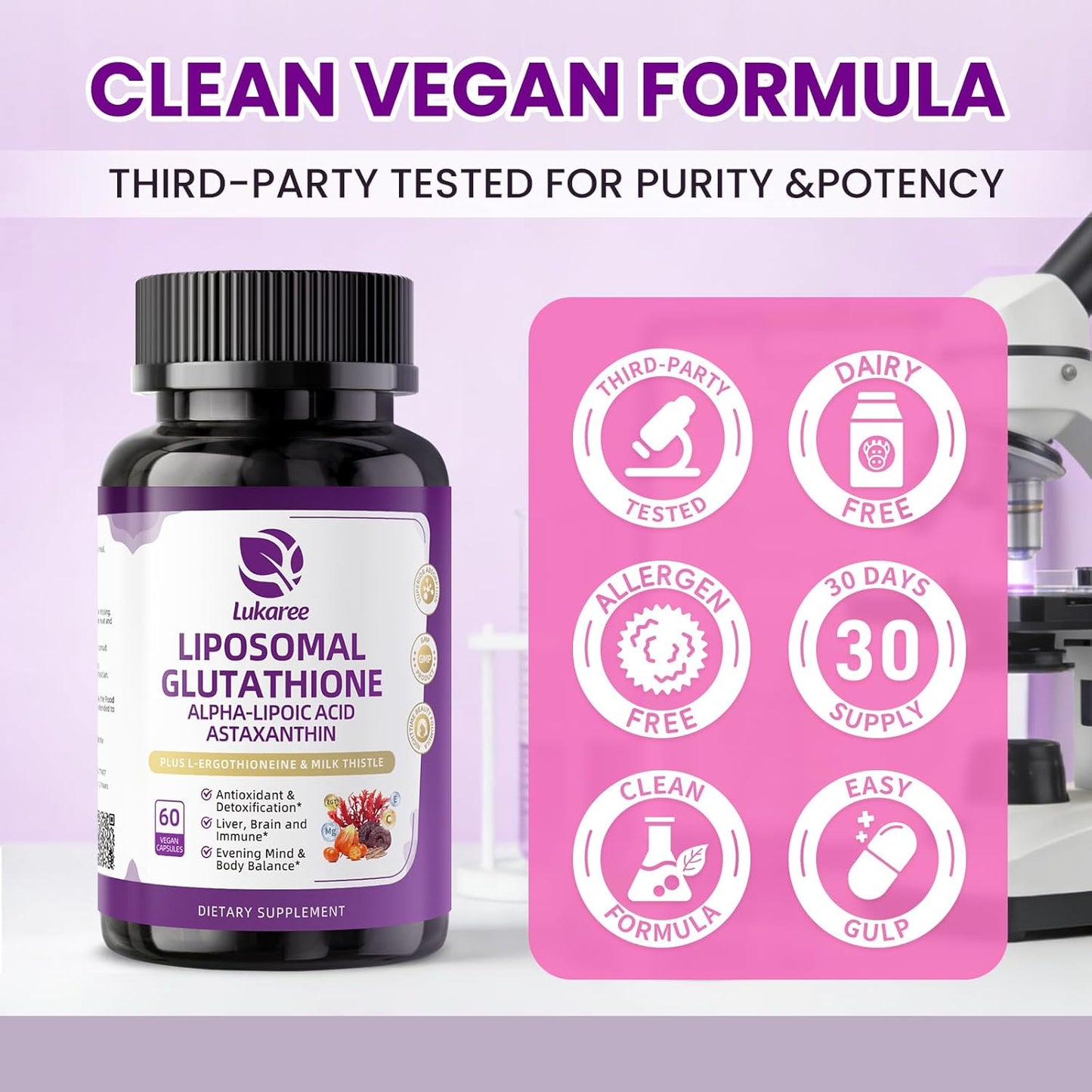 LUKAREE Liposomal Glutathione 500mg – Nighttime Skin Brightening & Liver Detox Support | 15-in-1 Vegan Antioxidant Complex