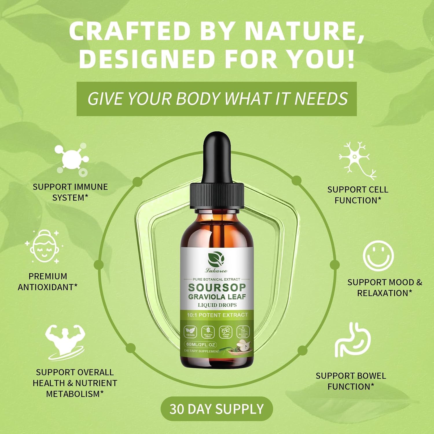 Pure Soursop Leaf Immune Support Drops • 2 fl oz (60ml)