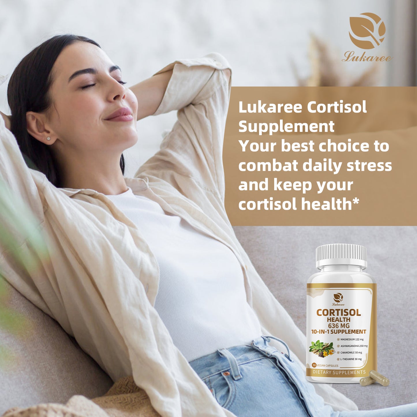 (2 Pack)Cortisol Supplements with Magnesium, Ashwagandha, Chamomile, L-Theanine, Phosphatidylserine, Rhodiola, Vitamin C & D3, for Women Men