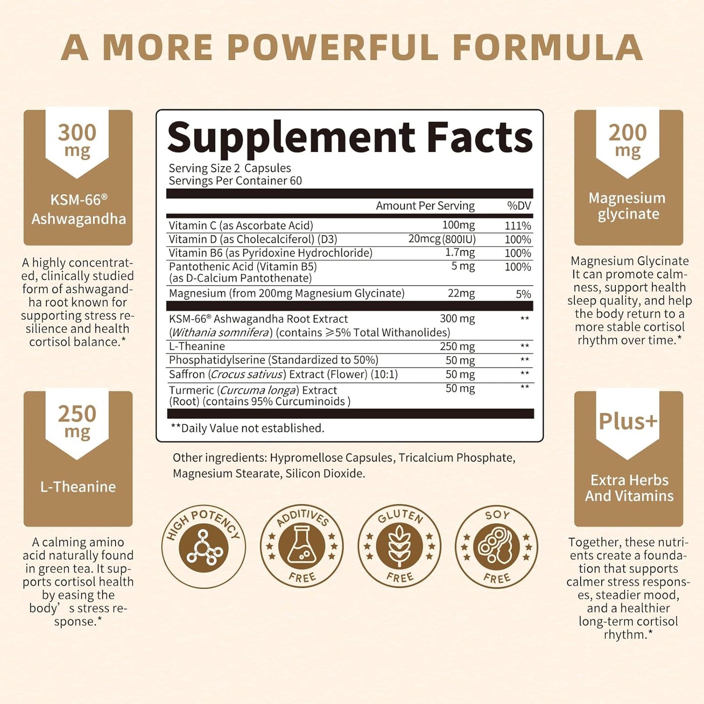 10-in-1 Cortisol Support Supplement with KSM-66® Ashwagandha & L-Theanine – Stress, Calm & Balance for Women & Men