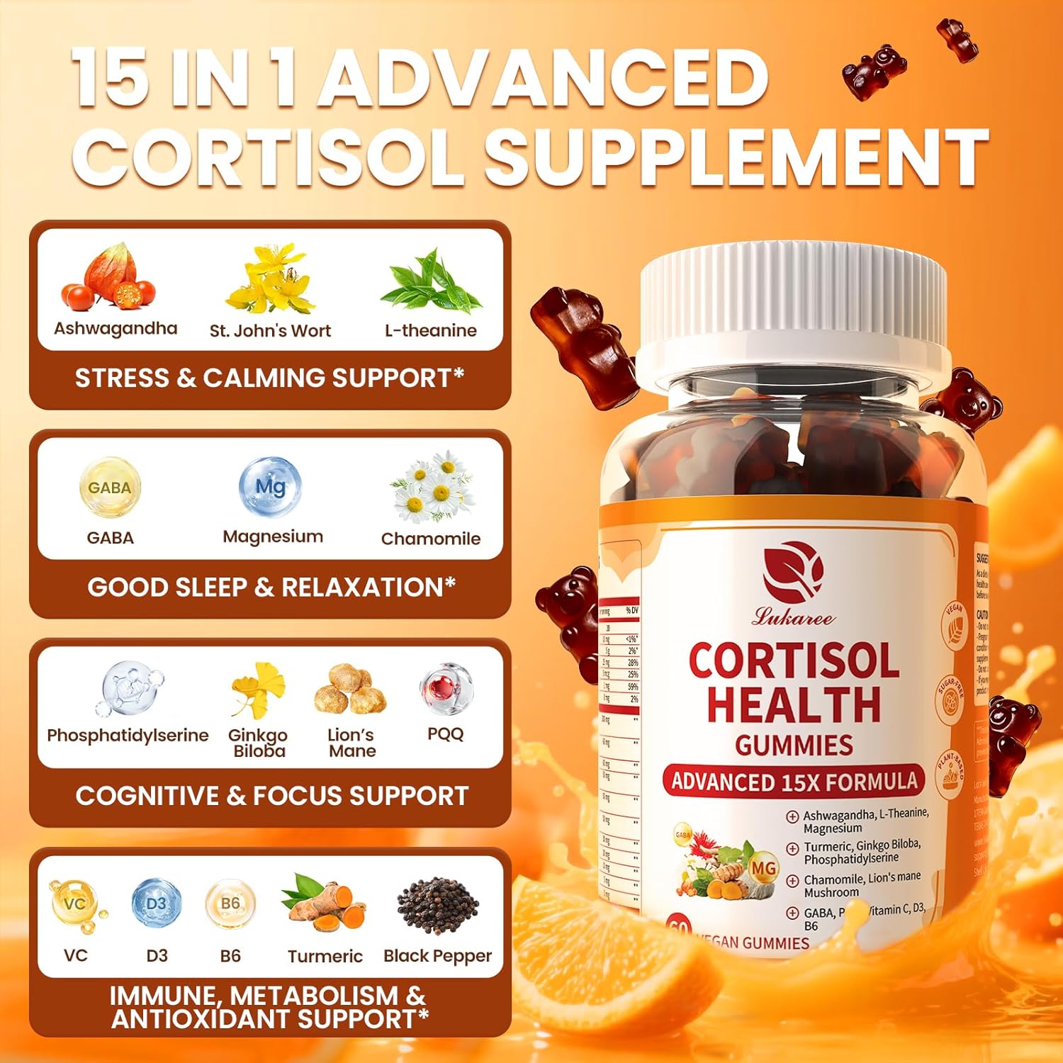 15-in-1 Cortisol Calm Gummies • 60 Count