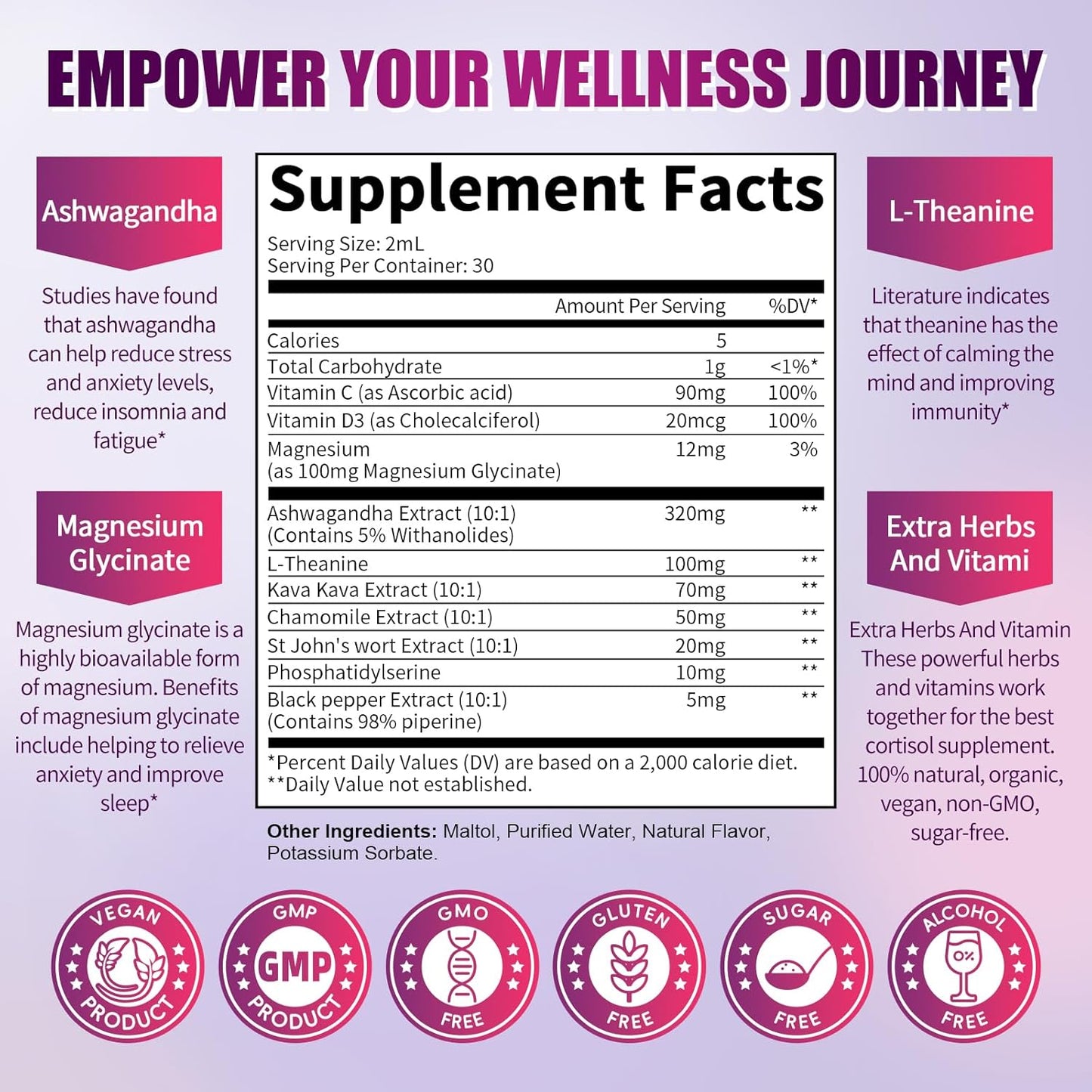 10 in 1  Cortisol Supplement Liquid Drops Hormone Balance, Blueberry Flavor