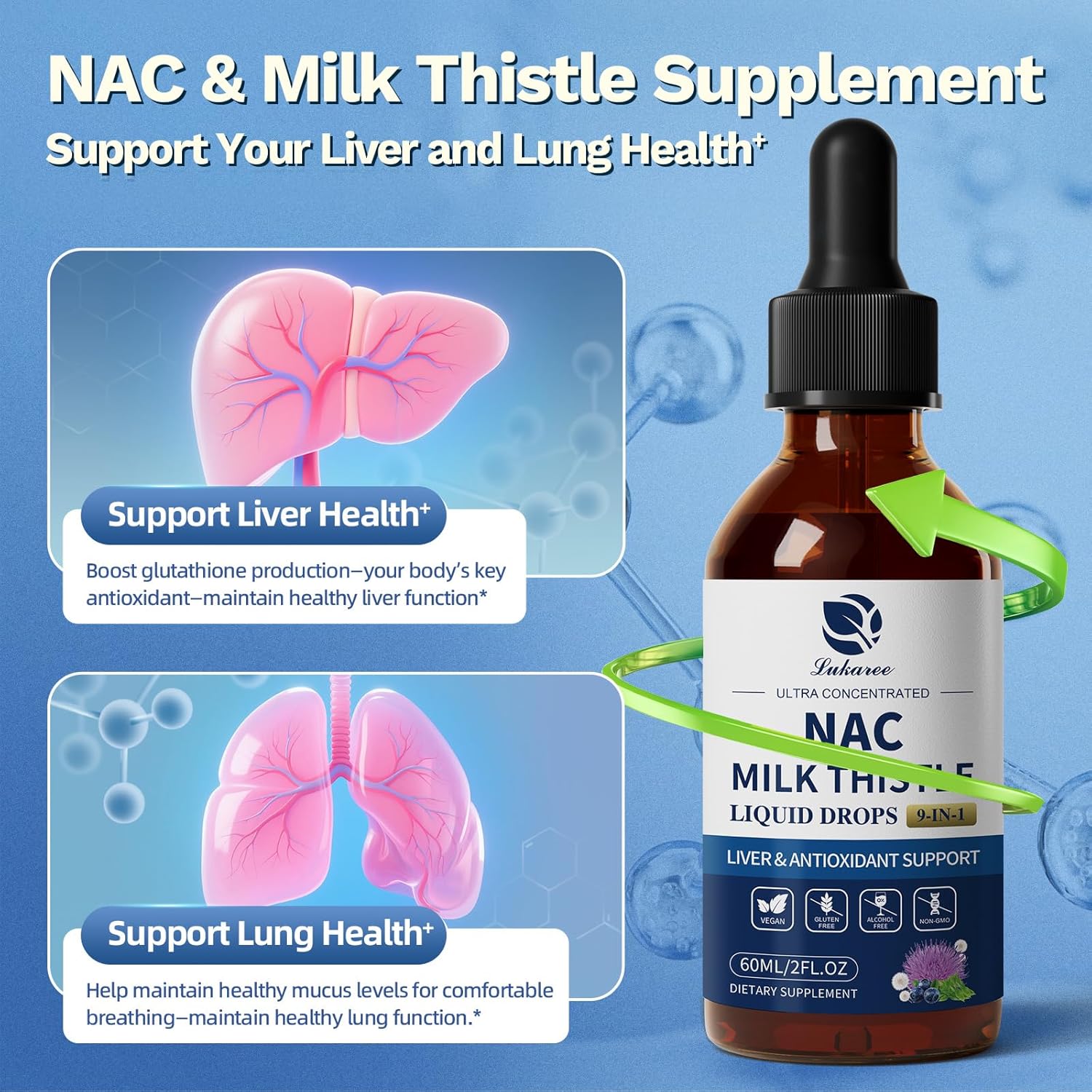 Lukaree Liposomal NAC Supplement β 700mg N-Acetylcysteine with Milk Thistle, L-Theanine & Beet Root