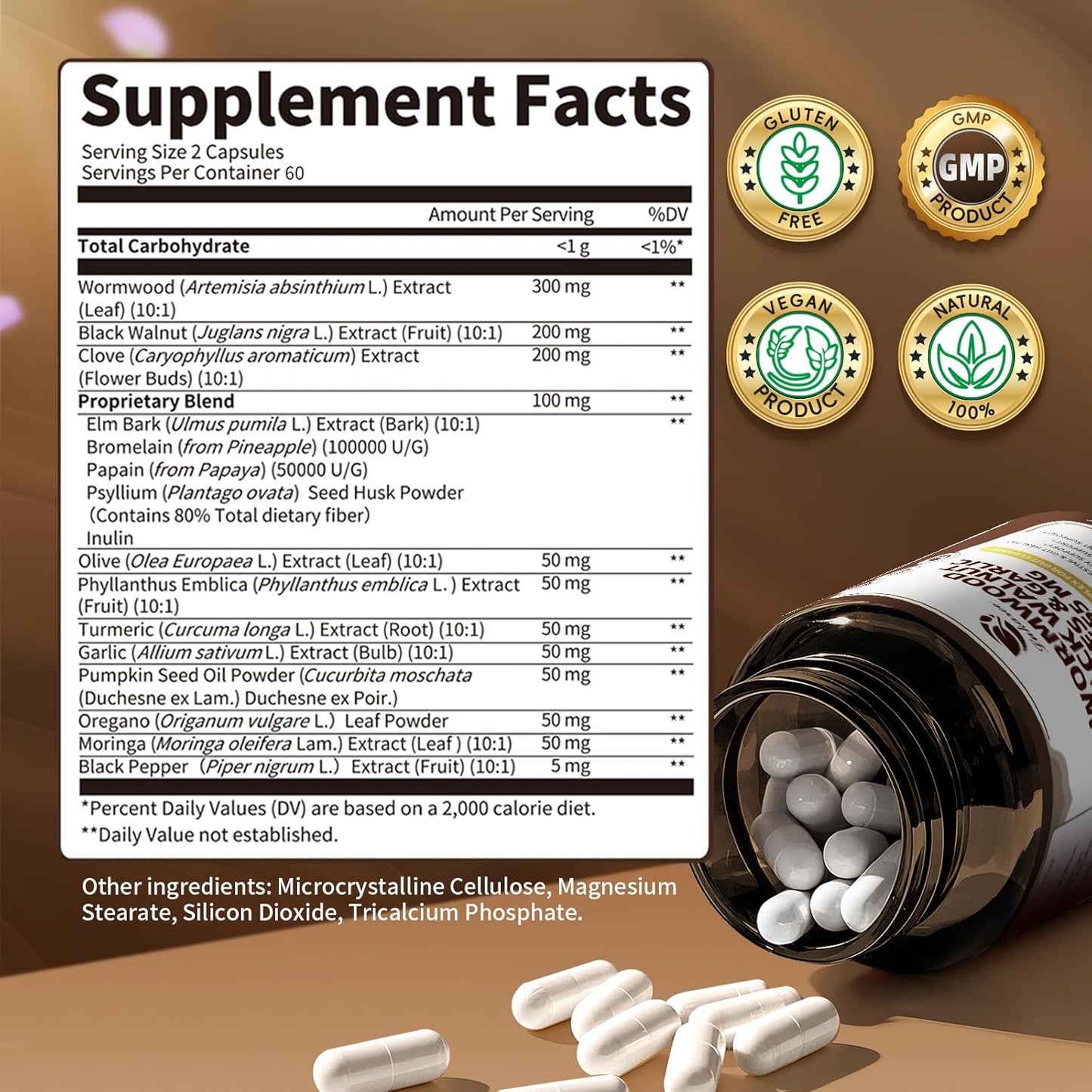 16-in-1 Wormwood & Black Walnut Capsules – 2 Bottles (120 Capsules)