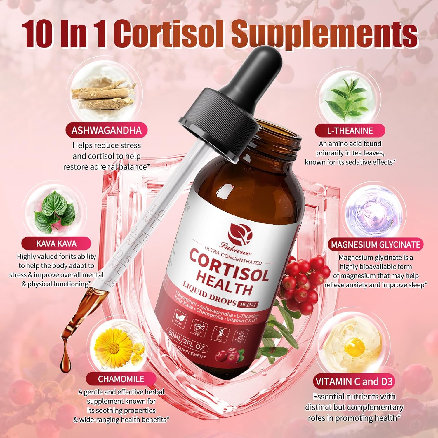 10-in-1 Cortisol Support Drops – Cranberry Flavor • 2 fl oz (60ml)