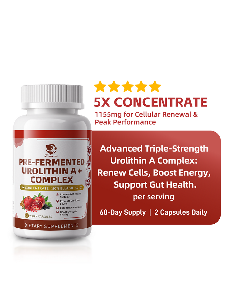 Lukaree 1155mg Urolithin A+ Complex - Pre-Fermented for Maximum Absorption - 9-in-1 Anti-Aging Formula with 50% Ellagic