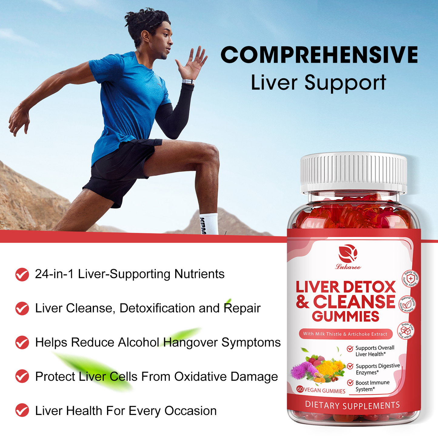 Lukaree Sugar-Free Vegan Liver Cleanse Gummies for Detox, Repair & Liver Health