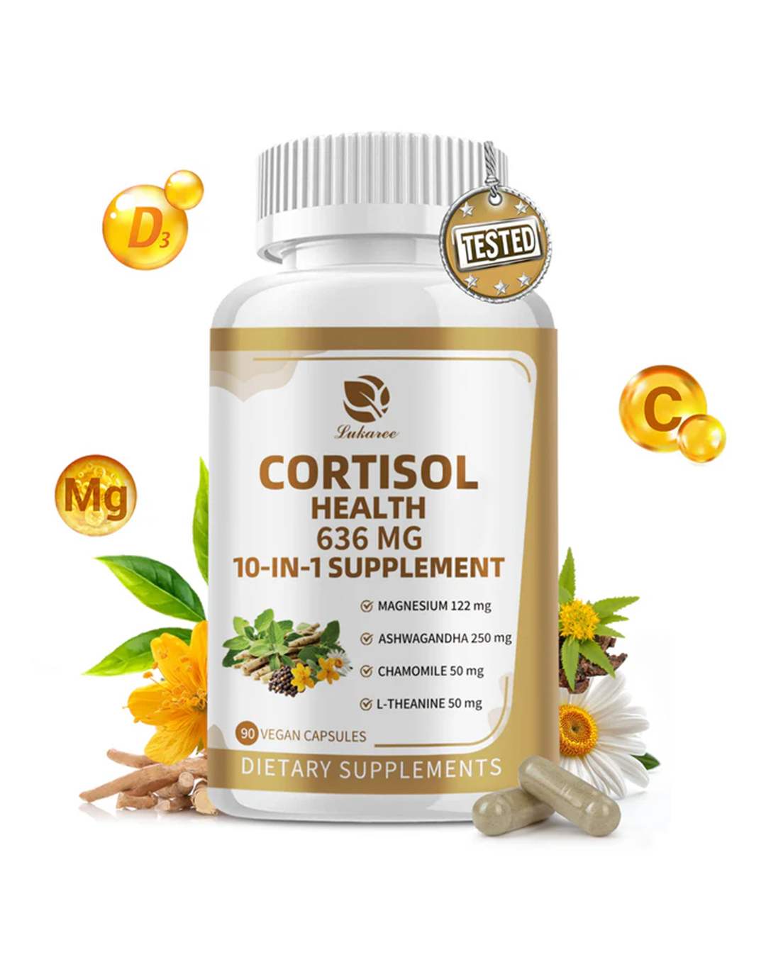 (2 Pack)Cortisol Supplements with Magnesium, Ashwagandha, Chamomile, L-Theanine, Phosphatidylserine, Rhodiola, Vitamin C & D3, for Women Men