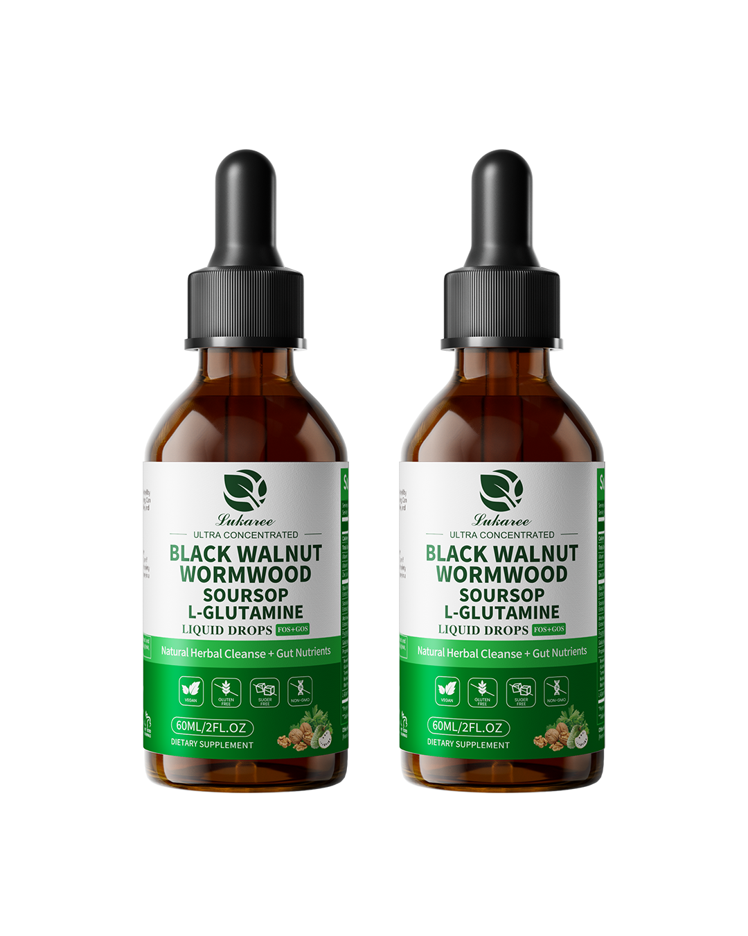 Lukaree Wormwood Black Walnut Clove Tincture – Natural Gut Cleanse Detox for Humans – Support Digestive Health with L-Glutamine Prebiotic Soursop Turmeric, 5X Absorption Vegan Gluten-Free 4 FL.OZ