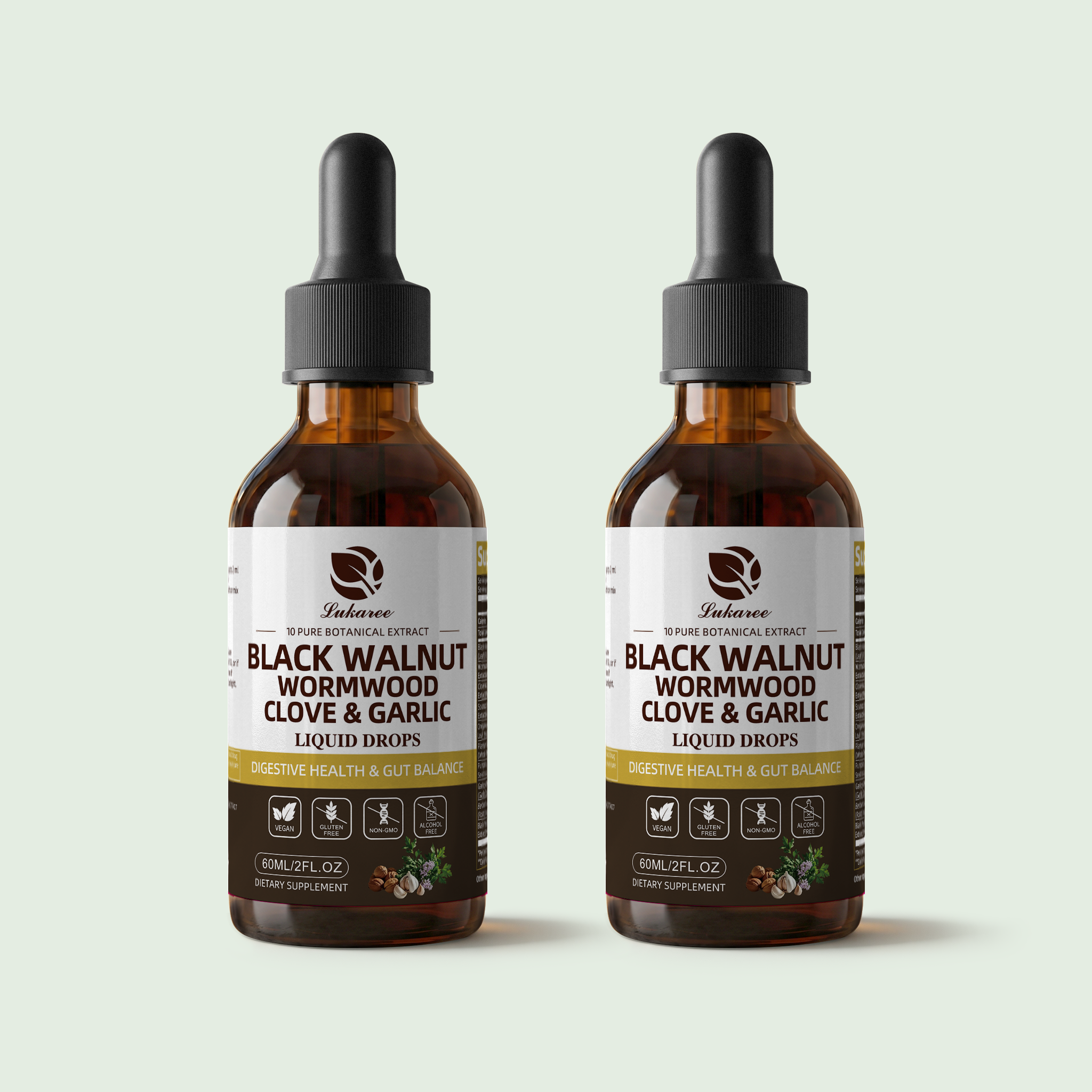Black Walnut & Wormwood Drops for Herbal Digestive Support • 2 fl oz (60ml)）