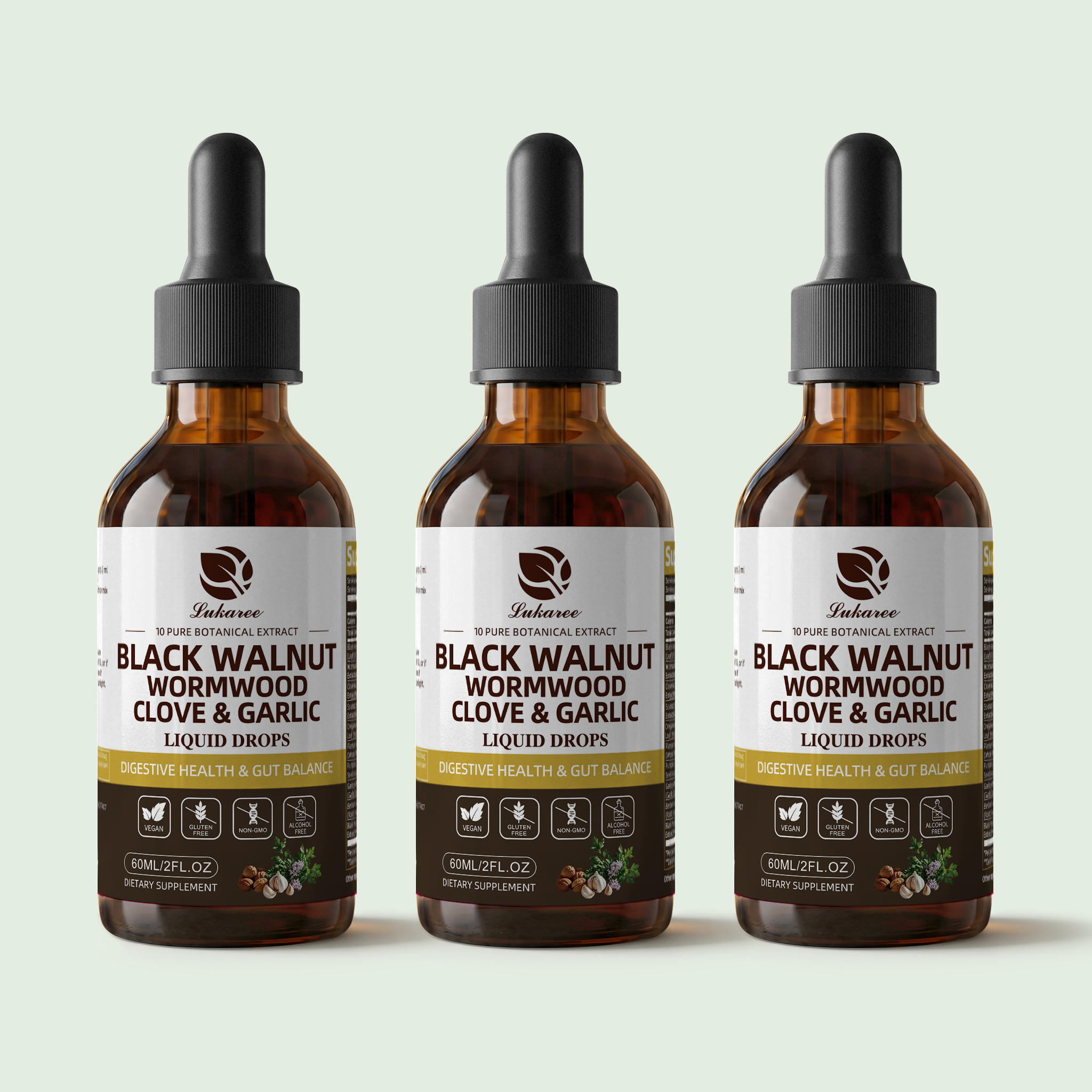Black Walnut & Wormwood Drops for Herbal Digestive Support • 2 fl oz (60ml)）