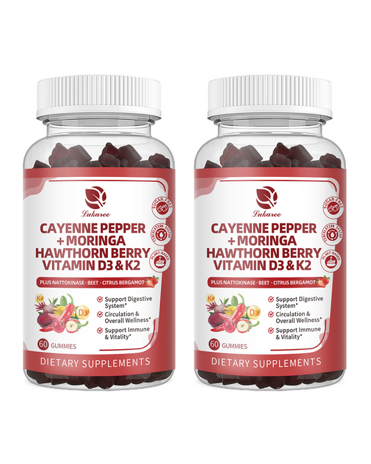 Lukaree 16-in-1 Cayenne Pepper Gummies – Sugar-Free Wellness & Vitality Blend with Moringa, Beet Root, Hawthorn & Citrus Bergamot – 120 Gummies × 2 Bottles