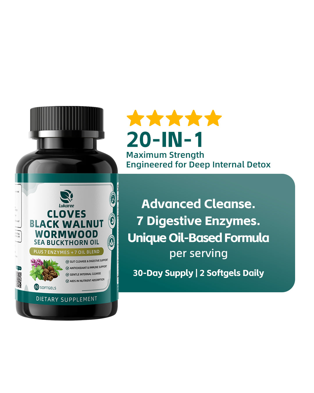 Oil-Based Black Walnut & Wormwood Gut Detox Softgels