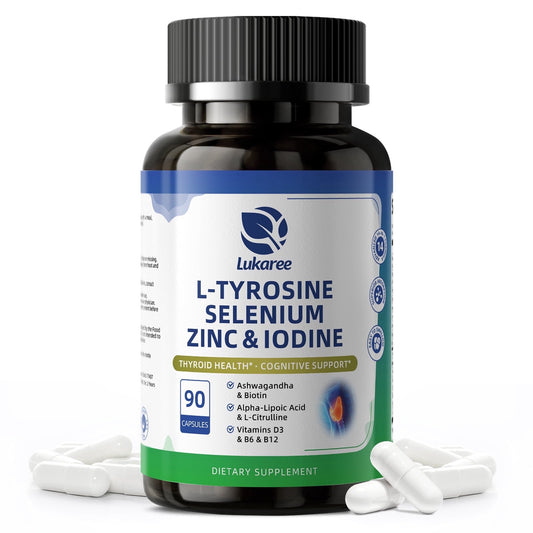 Thyroid Support Supplement with Iodine, Zinc, Selenium, L-Tyrosine, Ashwagandha – for Mood, Energy, Metabolism, Hormone Balance –Thyroid Health Supplement for Men Women – 90 Vegan Capsules